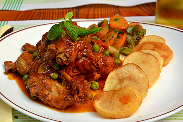 Traditional Maltese rabbit stew at a restaurant in Mdina, Malta.